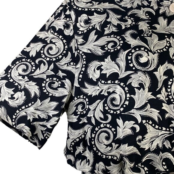 Vintage Midi Dress Size 16 Bonnie Norma Pockets Fitted Waist Black White Baroque - Picture 3 of 5